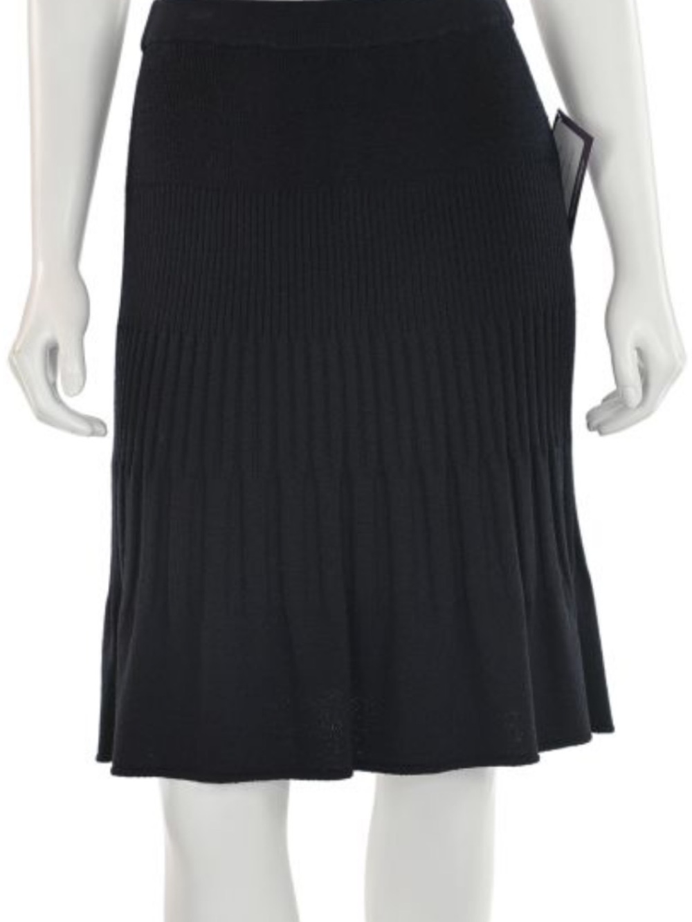 St. John Black Ribbed Knit Skirt with Flared Hem